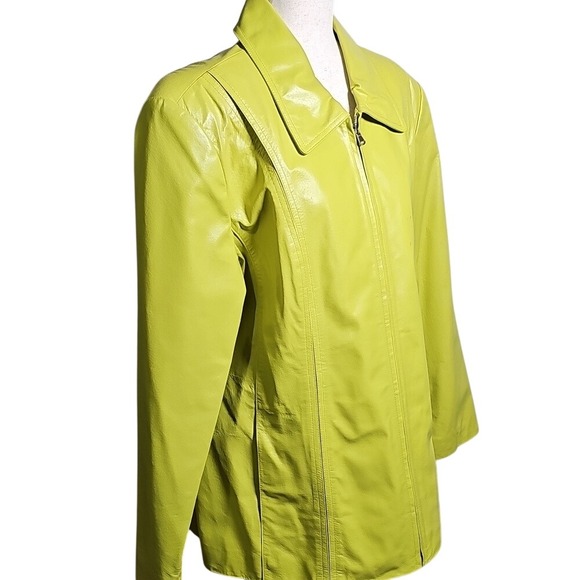 Worthington Citrus Green Classic Leather Zip up Jacket Size 1x - Picture 2 of 11
